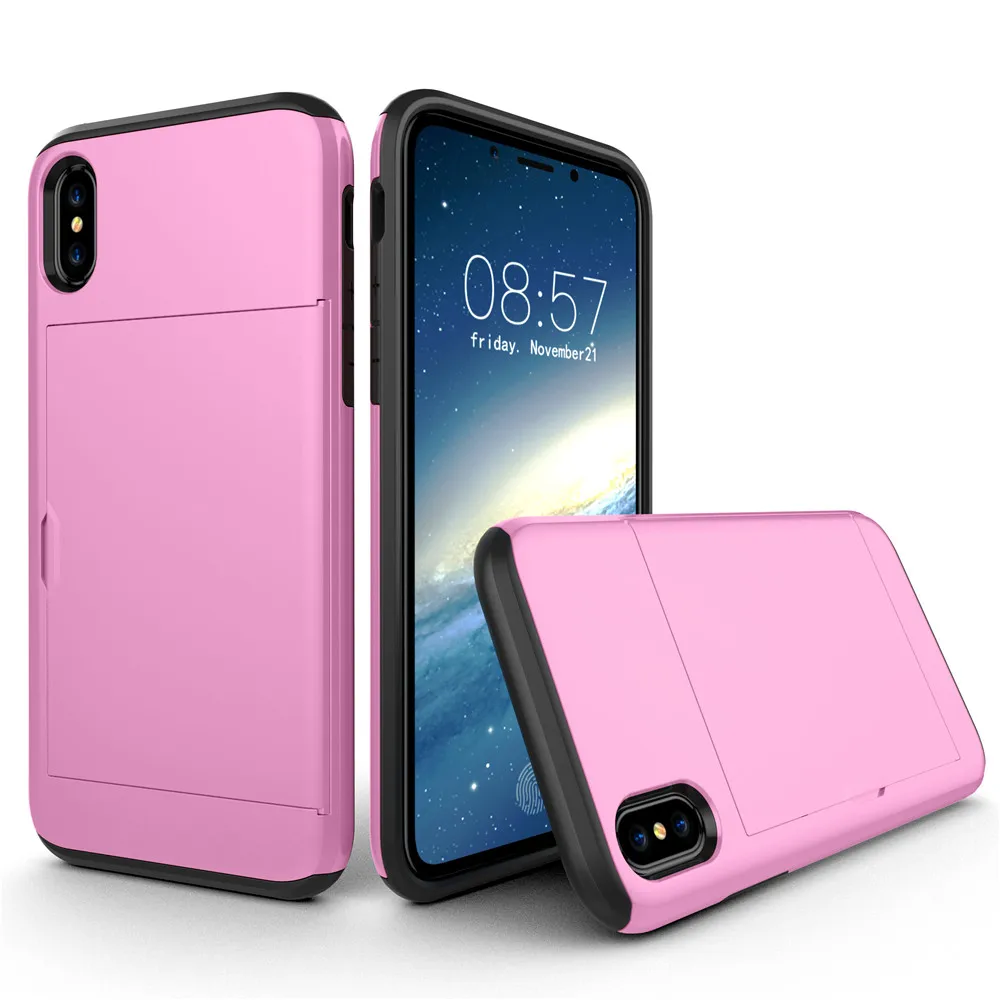 Чехол VRSDES для iPhone 7, 7 plus, 8, 8 plus, 5S, 6 слотов для карт, ударопрочный Жесткий ПК, мягкий ТПУ Гибридный чехол-кошелек для iPhone X, XS, чехол для MAX XR - Цвет: Pink