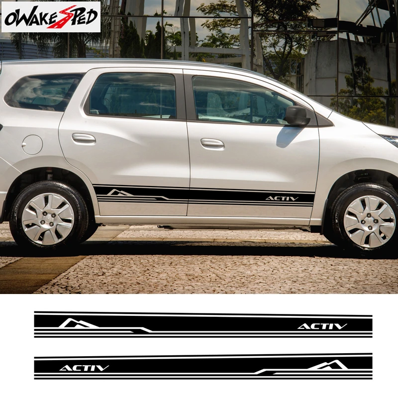 

1set Car Body Decor Stickers Racing Sport Stripes Styling For Chevrolet Spin Activ Graphics Auto Door Side Skirt Vinyl Decals