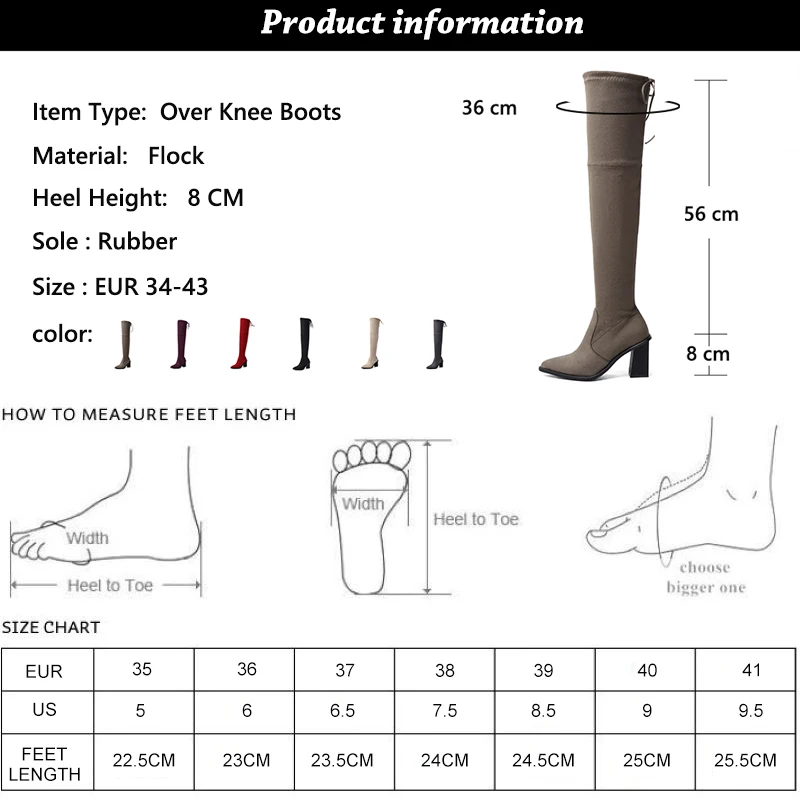 Lucyever Sexy Slim Elastic Flock Over The Knee Boots Women 2020 Autumn Winter High Heel Long Thigh Botas Mujer Big Size | Обувь