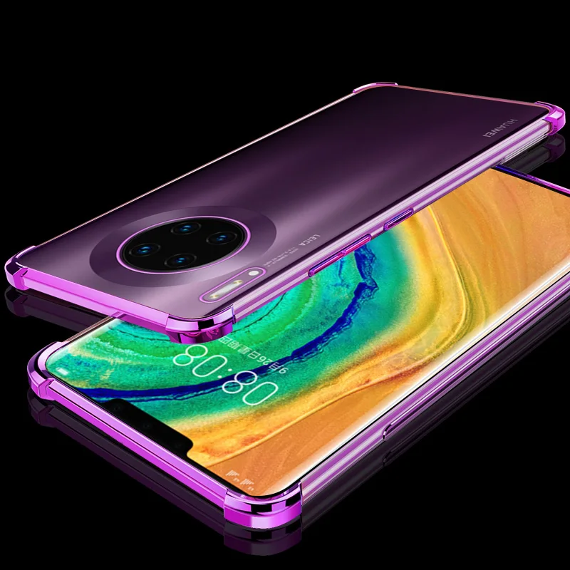 Purple Mate 30 3D Laser elec-покрытие подушка безопасности Чехол для huawei mate 30 20 Pro Lite X чехол анти-шок прозрачный для huawei - Цвет: Purple