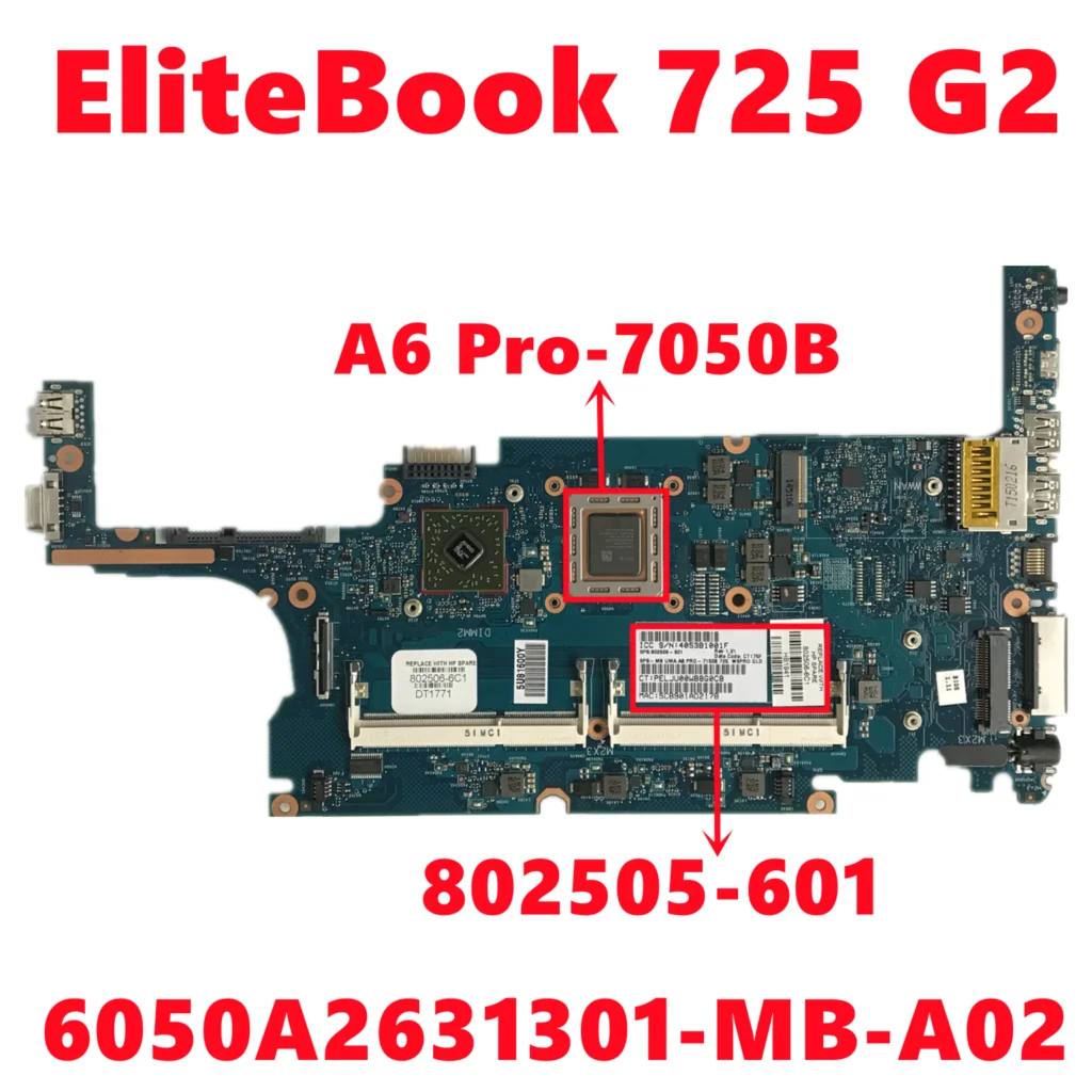 

802505-601 802505-501 802505-001 For HP EliteBook 725 G2 Laptop Motherboard 6050A2631301-MB-A02 With A6 Pro-7050B 100% Tested OK