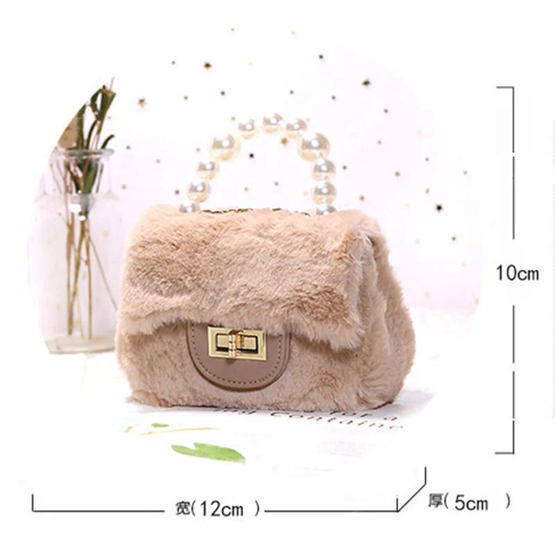 2021 Mini Kids Crossbady bag Rabbitr Fur Pearl PortablePopular Winter Children's Bag  Kid Evening Party Purse Shoulder Handbag