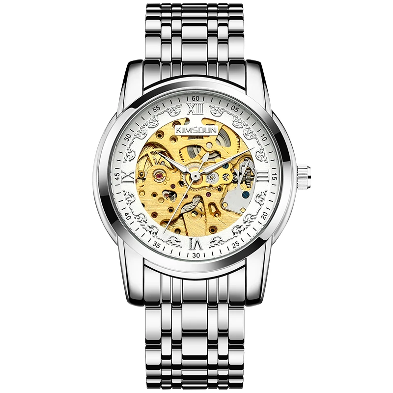 KIMSDUN мужские модные повседневные деловые автоматические механические часы полые