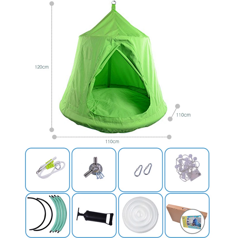 Child Indoor Outdoor Swing Pendent Sofa Tent Nest Tree House Hammock Chair Twinkling Light Inflatable Cushion Boys Girls Gifts