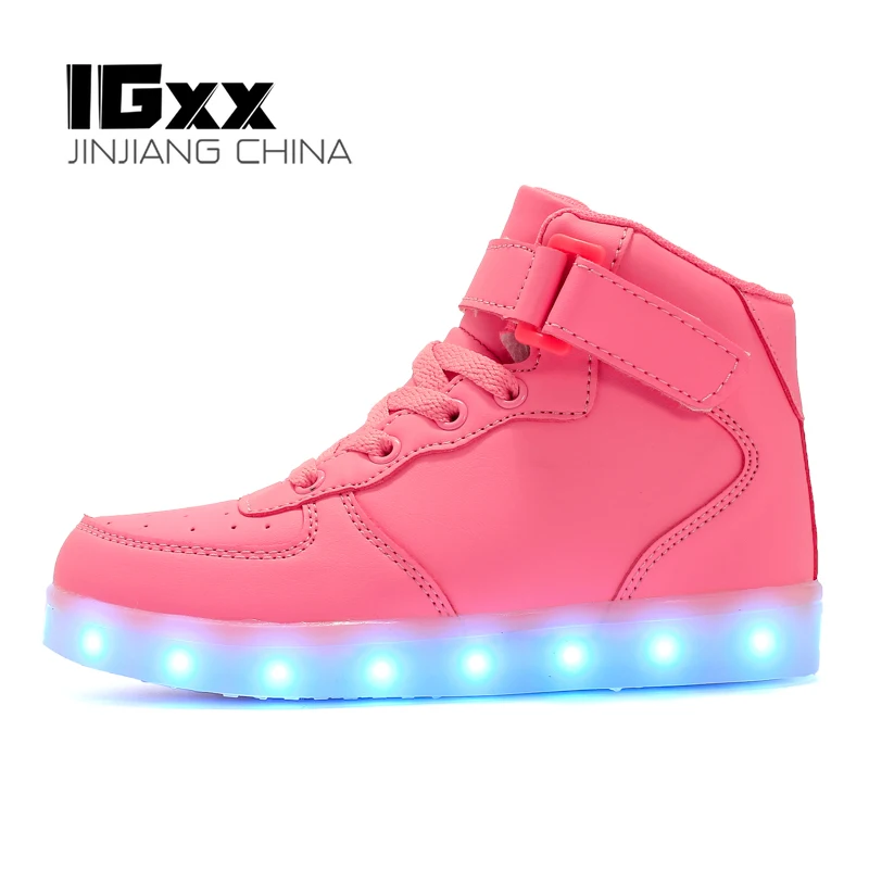 IGxx High Top LED Light Up Shoes For Kids Best Gift USB Charging Glowing Pink Girls Child Luminous Sneakers Boys | Детская одежда и