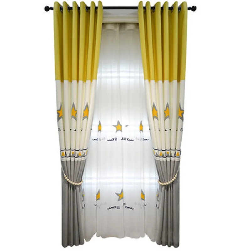 

Comfortable Modern Lovely Simplicity Childlike Cartoon Star Stitching Embroidery Curtains for Living Room Bedroom Dining Room
