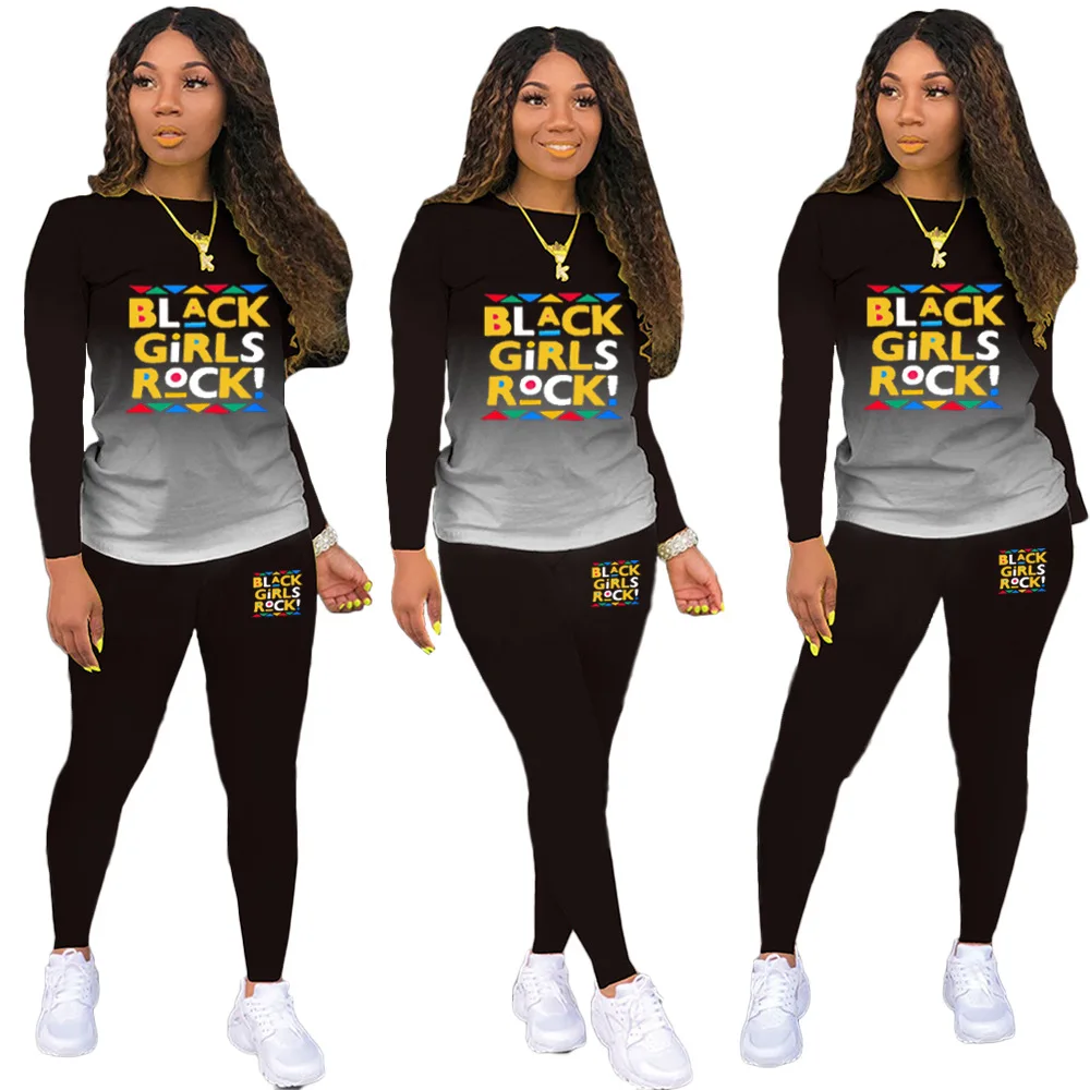 

Women's 2020 Printing Two Piece Set Fashion Loose O-neck T-shirt And Pants Tracksuit Woman Leisure Fashion Casual Sets