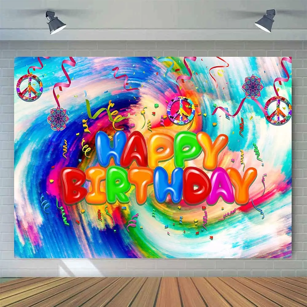

Colorful Happy Birthday Watercolor Backdrop Abstract Graffiti Photography Background Photo Booth Anniversary Party Decoration