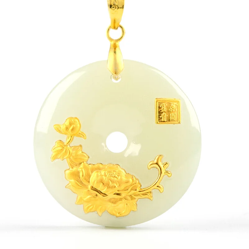 

Hetian Jade Safety Button Pendant Jade Ping An Kou Necklace Lovers Lucky Amulet 24k Gold Jewelry With Certificate Chian Jewelry