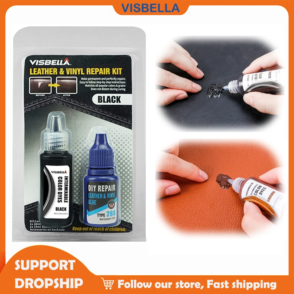

VISBELLA Liquid Leather Repair Kit Restorer Furniture Car Seats Sofa Jacket Purse Shoes Cleaner Black Repair Hand Tool