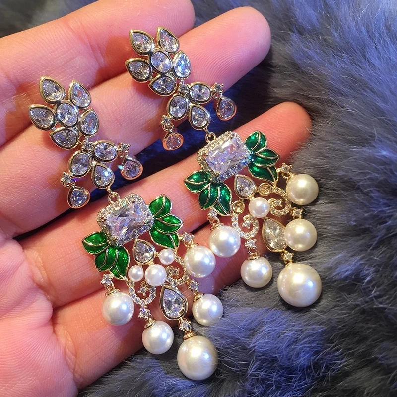 

Женские винтажные серьги-подвески с фианитами, 63 мм