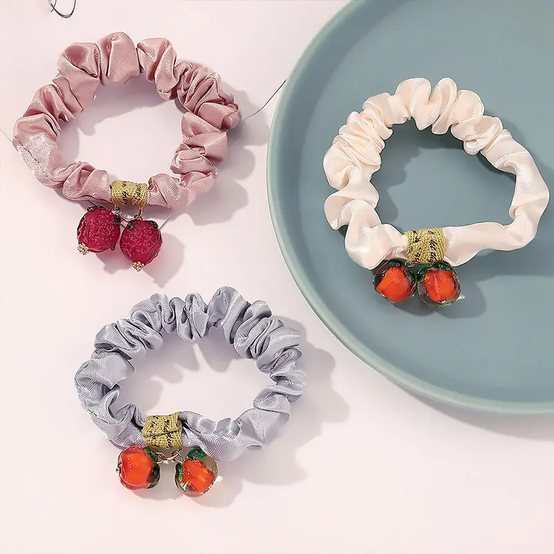 

Female's Cute Persimmon Hair Rope Simple Sweet Elastic Hair Rubber Band Excellent Temperament INS Ball Large Intestine Head Rope