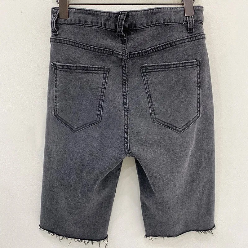 

Genayooa Summer Women Short Jeans Elastic High Waist Shorts Casual Biker Shorts Women Streetwear Grey Denim Shorts Korean Style