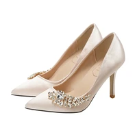 the new bride wedding shoes thin heels pointed toe slip on fashion blingbling solid 9cm 7cm high heels large size party sexy
