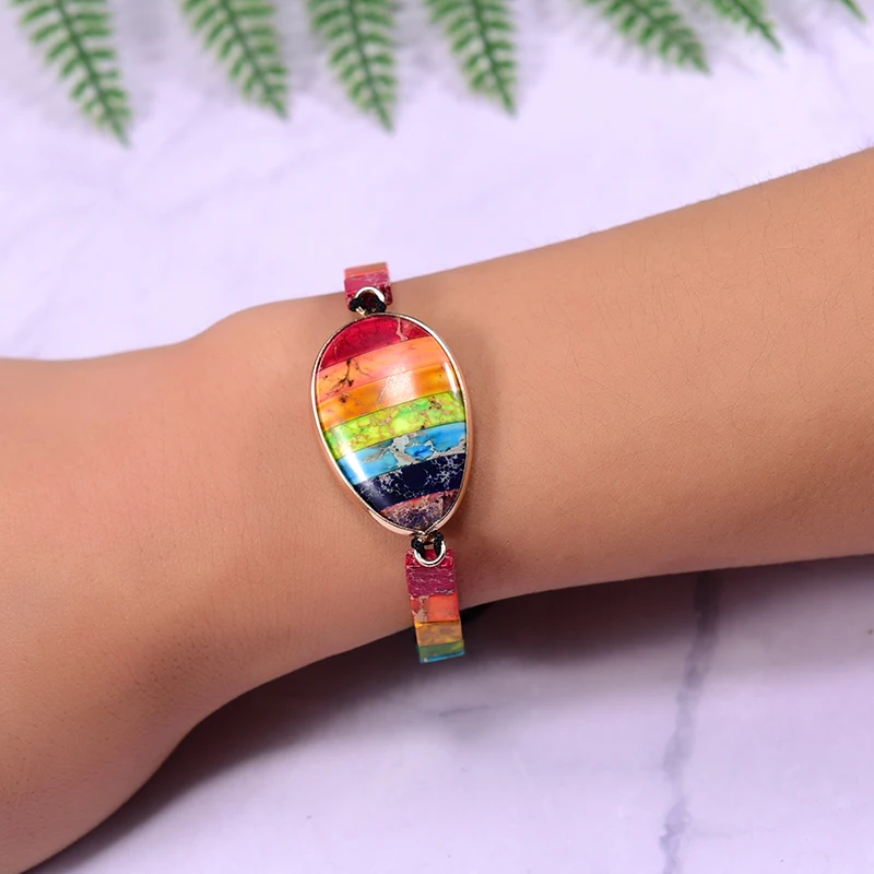 

Healing 7 Chakra Bracelet for Women Oval Natural Stone Charm Wrap Bangle Men Yoga Buddha Player Handmade Fashion Hombre Pulseras
