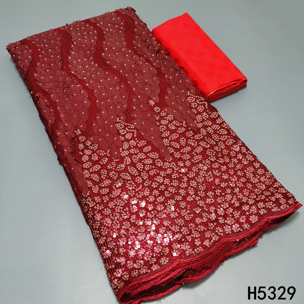

HFX блестки кружевная ткань 2021 нигерийские кружевные ткани Высококачественная африканская ткань базин ткани 2,5 + 2,5 ярдов набор для шитья
