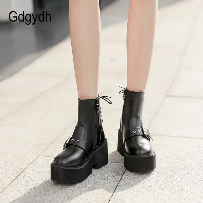 Женские ботильоны с перекрестной шнуровкой Gdgydh черные кожаные на платформе