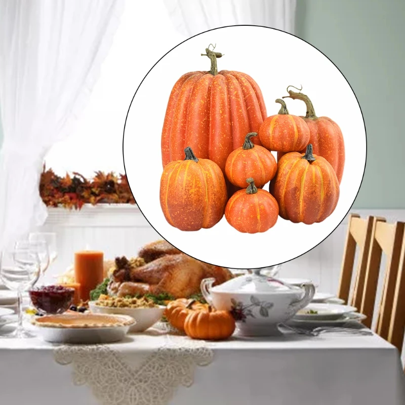 

7pcs Artificial Pumpkins Assorted Fake Simulation Pumpkin for Halloween Thanksgiving Party Home Decoration Dropshipping
