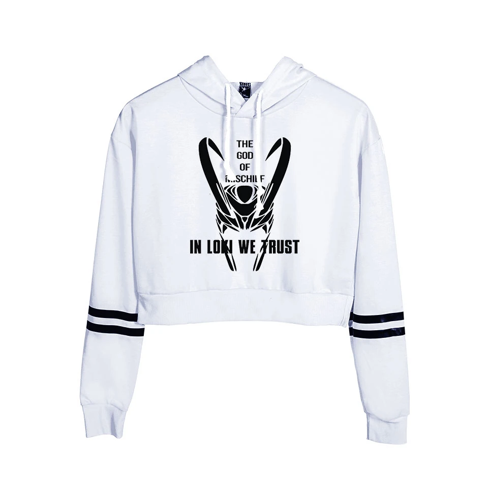 

Harajuku LOKI Толстовка на пупке Женская толстовка с длинным рукавом женский сексуальный короткий топ LOKI Толстовка уличная мода