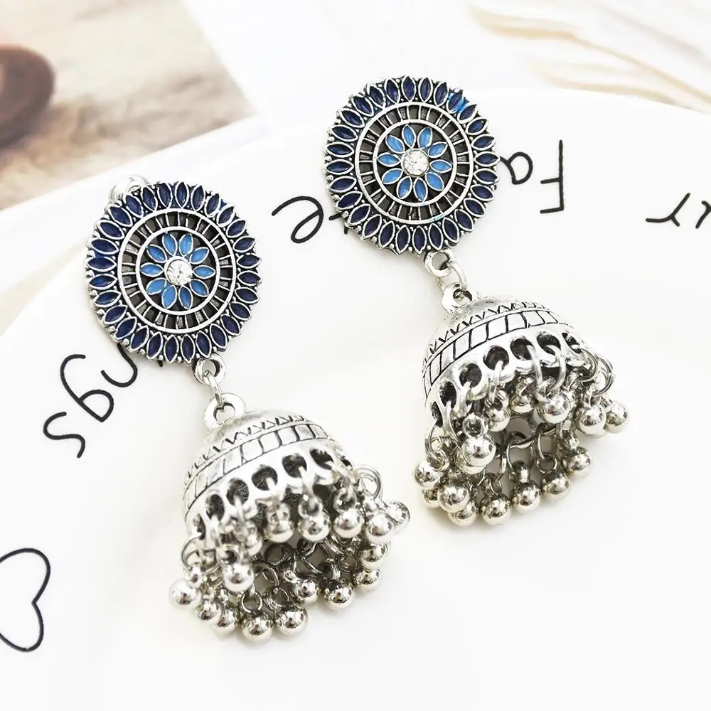 Винтажные индийские серьги Jhumka для женщин резные цветочные колокольчики