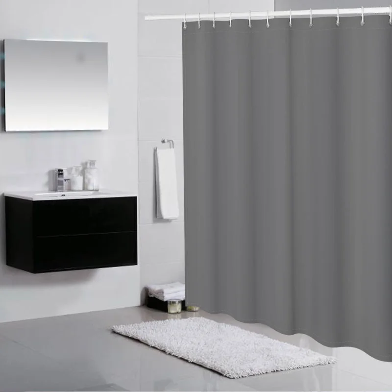 Водонепроницаемая занавеска для душа с крючками однотонная ванной Прямая