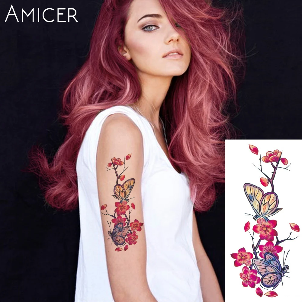 

romantic butterfly arm shoulder translated tattoo rose flowers tattoo flash henna tattoo fake temporary tattoos stickers