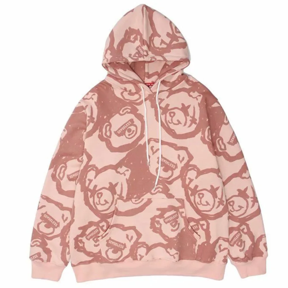 

Feynzo New Hoodie Harajuku Graffiti Cartoon Bear Print Hooded Pullover Sweatshirts Hip Hop Fashion Casual Loose Unisex Tops