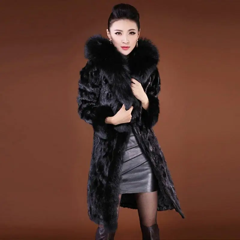 

winter Autumn and 2021 new mink like fur coat women's long fox like fur collar fur coat hooded top