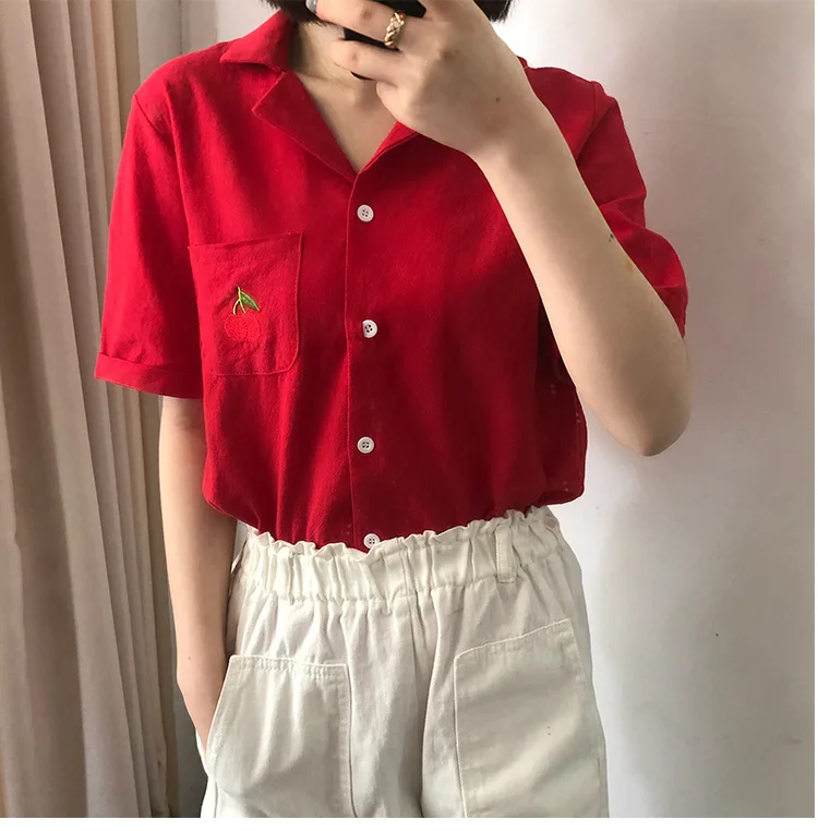 

Summer New Candy Color Suit Collar Shirts Womens Tops and Blouses