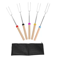 5pack marshmallow roasting sticks with wooden handle extendable forks telescoping skewers for campfire firepit and sausage bbq