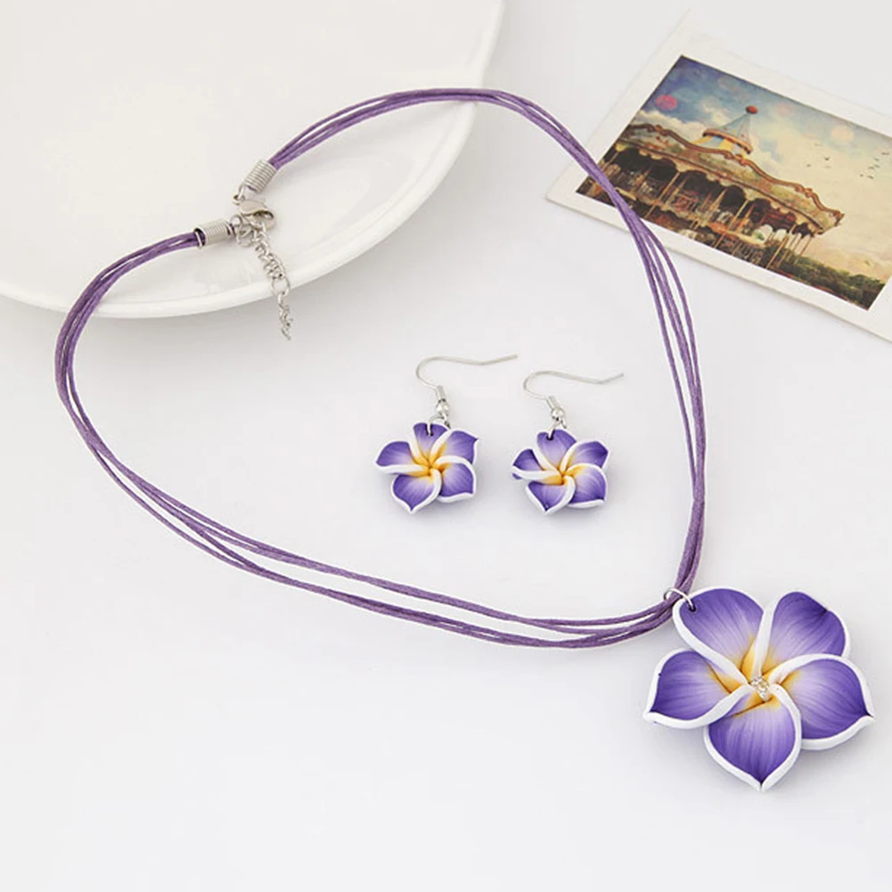 Мода Гавайский цветок плюмерии Висячие Крючки серьги Многослойные Воск Веревка