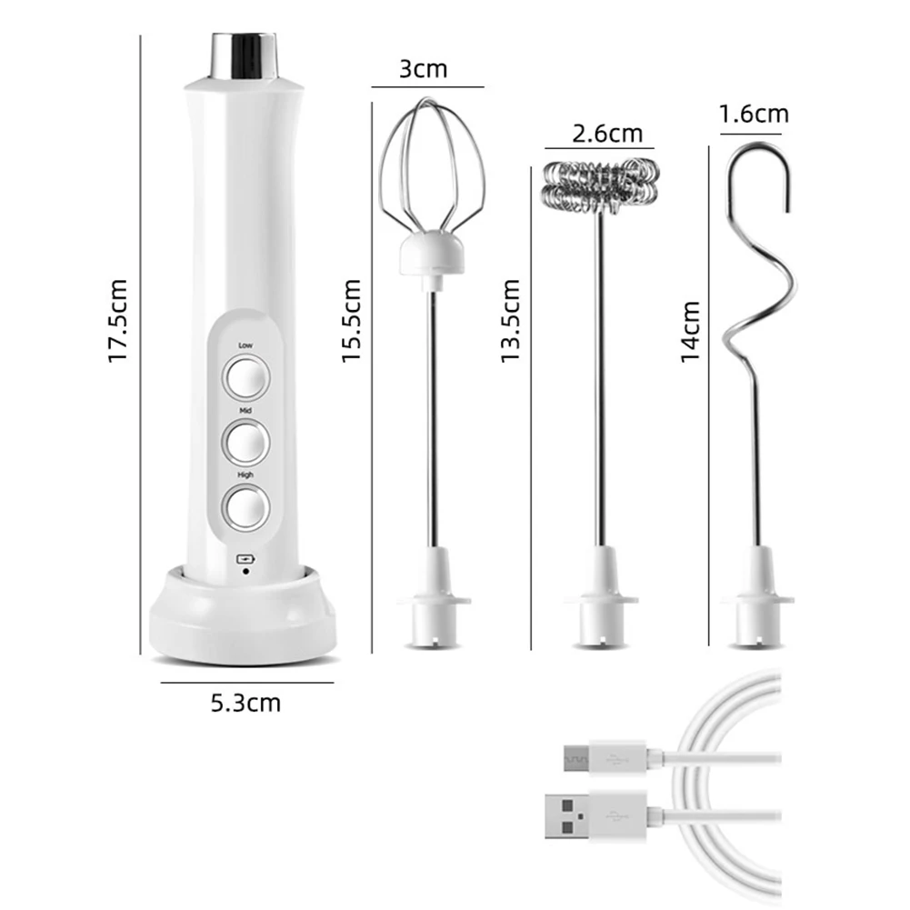 

3-Speeds Electric Whisk Coffee Milk Drink Frother Foamer Mixer USB Rechargeable Handheld Food Blender Kitchen Egg Beater Mixer