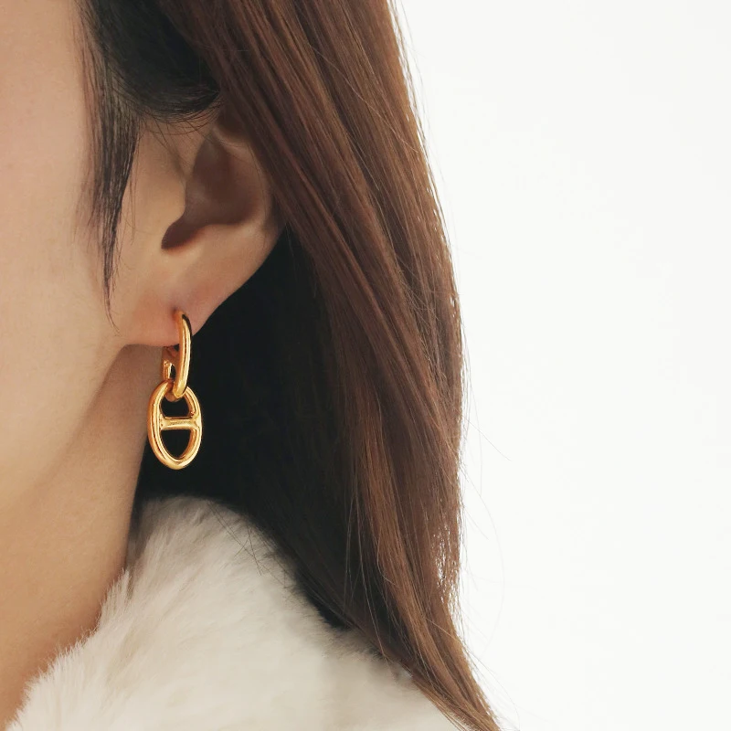 

TARCLIY New Trendy Pig Nose Shape Earring Geometric Metal Texture Oval Stud Earrings Women Fashion Creative Party Jewelry Gifts