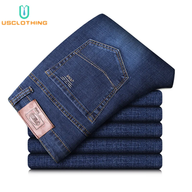 Джинсы мужские классические деловой стиль повседневные Прямые брюки Slim Fit одежда