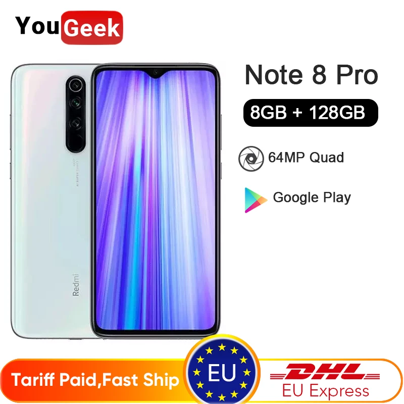 Xiaomi Redmi Note 8 Pro с глобальной прошивкой ГБ 128 Note8 64 мп четыре тыловые камеры смартфон