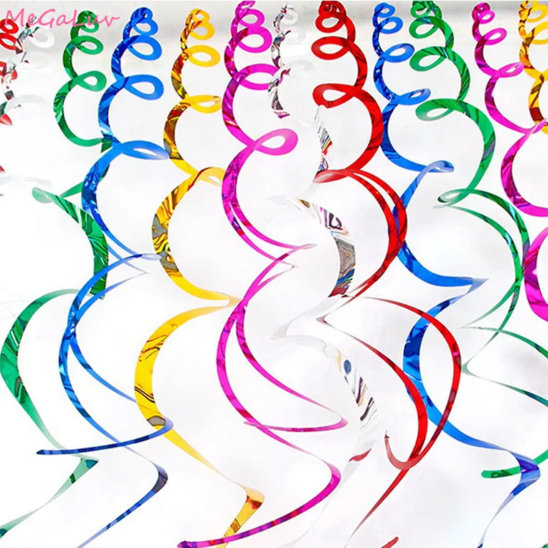 

6pcs Happy Birthday Spiral Pendant Ceiling Hanging Garland PVC Swirl Banner for Wedding Party Home Living Room Decor Curtain