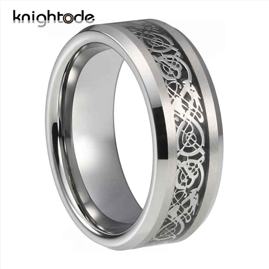 8 мм кольцо из карбида вольфрама дракон/черное волокно инкрустация для модных