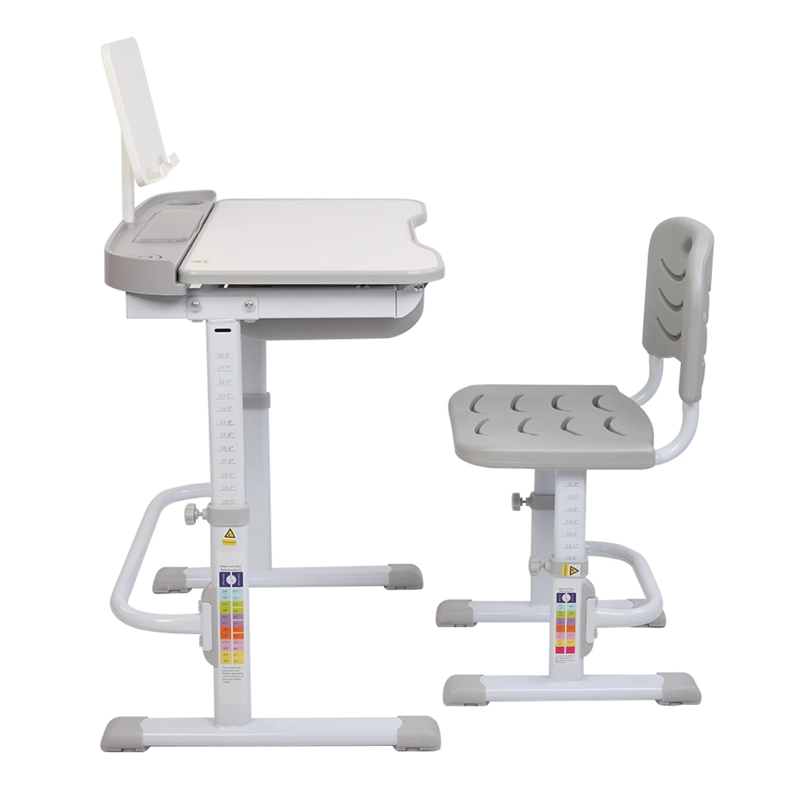 

70CM Lifting Table Can Tilt Children Learning Table and Chair Gray (With Reading Stand Without Table Lamp)