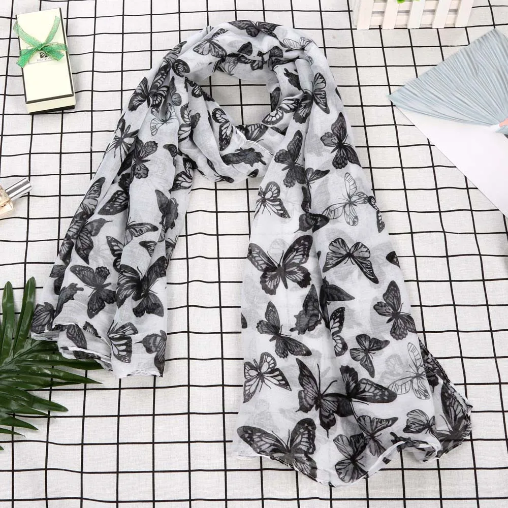 Новое поступление женский модный сатиново шелковый шарф с принтом бабочки