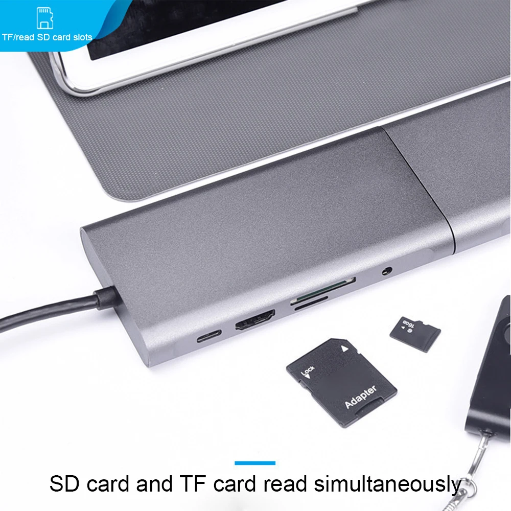 

USB C Hub 10 in 1 Type C Multiport Adapter USB C Dongle with 4K@30Hz HDMI-Compatlble/Ethernet/VGA/3 USB 3.0/SD/TF/PD//Audio