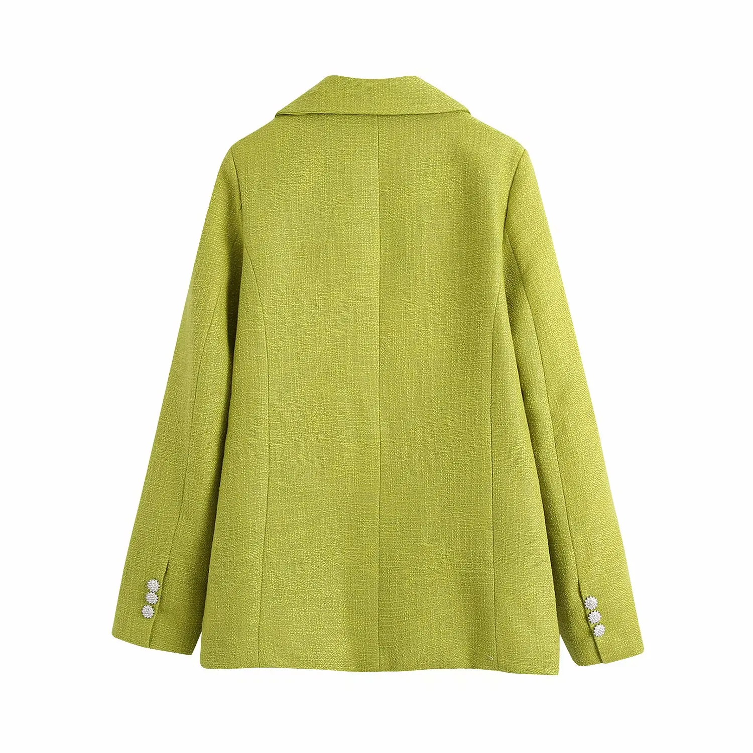 

Za Women Pearl Buttons Decoration Green Blazer Coat Vintage Double Breasted Long Sleeve Female Outerwear Chic Tops BB1554