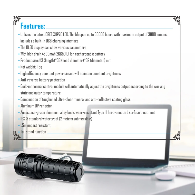 IMALENT DN70 задний фонарь XHP70 3800LM 6 режимов 325 метров многоуровневый USB Перезаряжаемый светодиодный фонарь IPX-8 водонепроницаемый фонарь