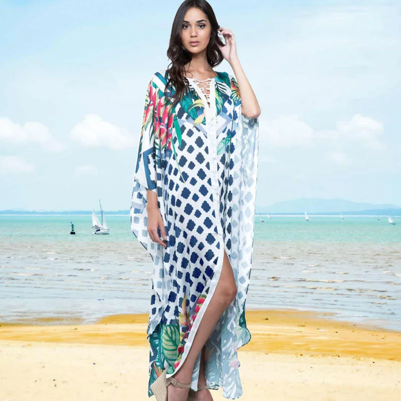 Женское богемное пляжное платье Fitshinling длинное большого размера на шнуровке с