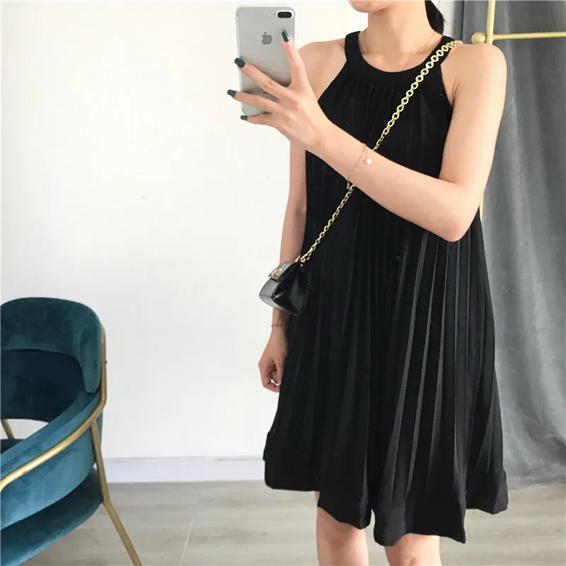 LANMREM однотонное Плиссированное женское платье без рукавов с висячим вырезом на