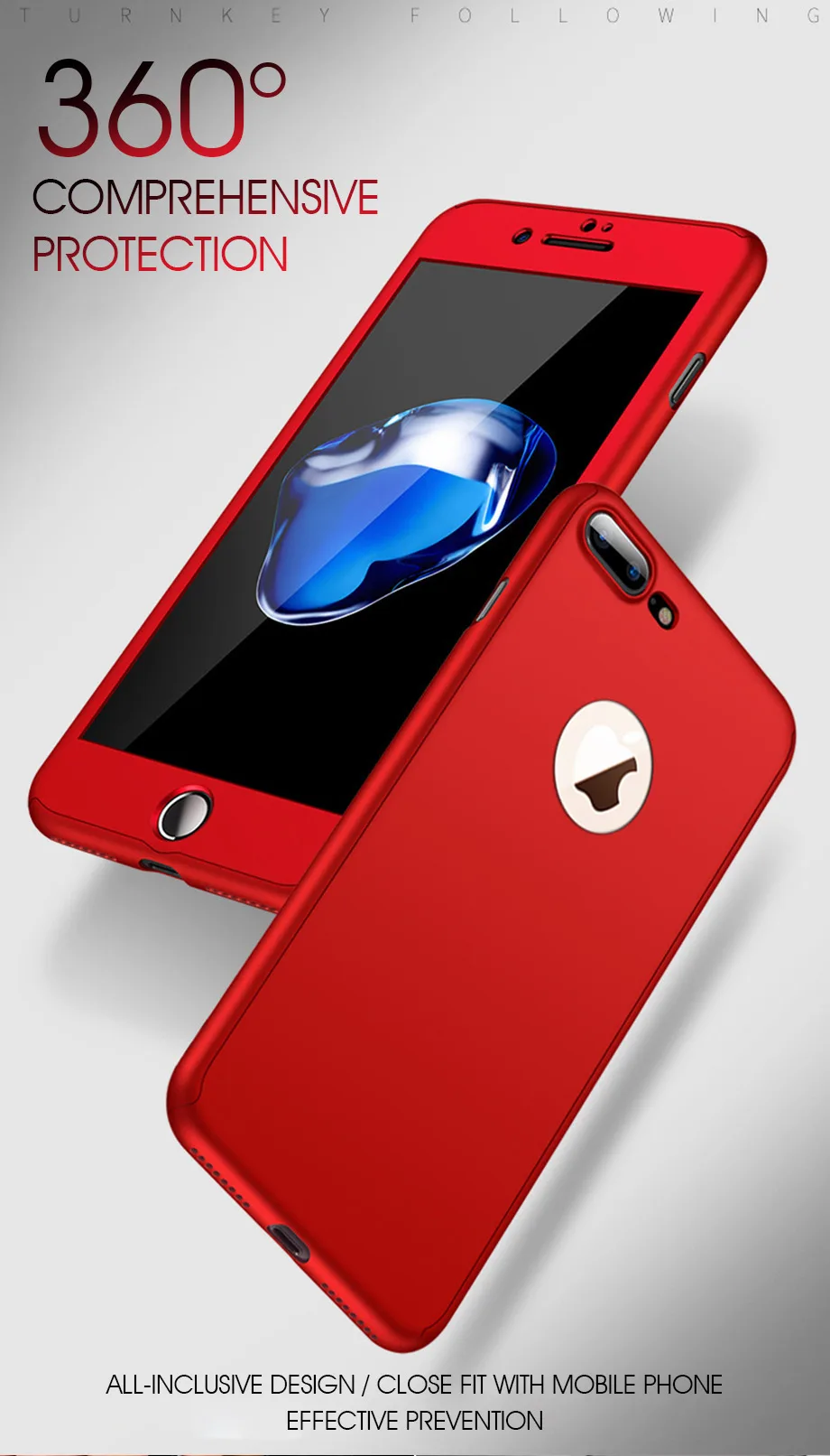 360 полный защитный чехол для телефона с закаленным стеклом для iPhone XR Xs Max X, чехол для iPhone 8 7 Plus 6 6s Plus, чехол 5 5S SE - Цвет: Красный