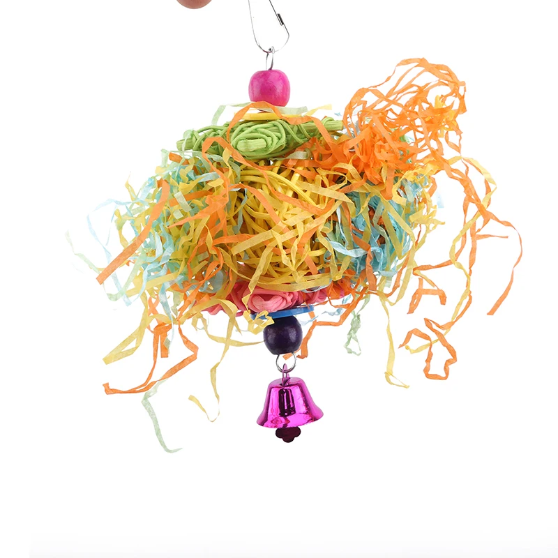 Juguete colgante para mascota, bolas de mimbre para morder, campana oscilante, soporte para periquito y p&aacute;jaro, accesorios de entrenamiento, suministros para mascotas-3