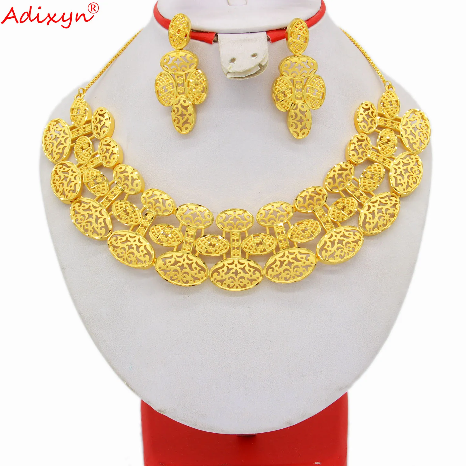 Комплект украшений Adixyn золотого цвета, ожерелье и серьги, комплект из Дубая, африканские и индийские свадебные украшения, подарки для женщи...