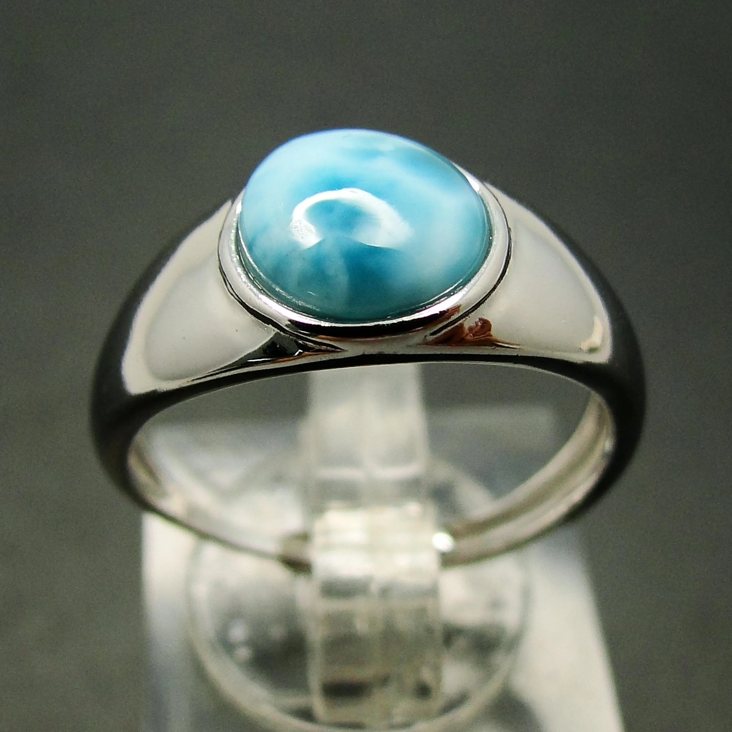 Твердые 925 стерлингового серебра Красивый Синий Ларимар кольцо натуральный