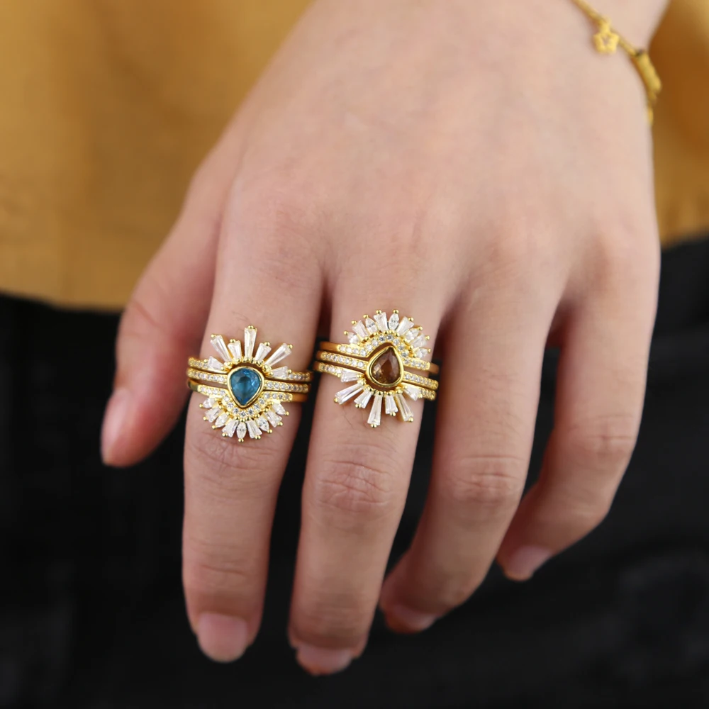 Элегантное женское Ювелирное кольцо набор из 3 предметов синий кофейный цвет