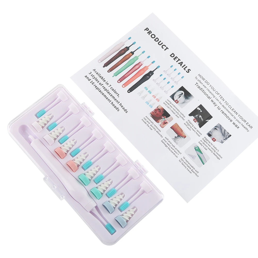 

Ear Cleaner Spiral Head Earwax Remover Silicone Head 16 Soft Tips Replacement Earpick Replaceable Ear Irrigation Cleaning Tools